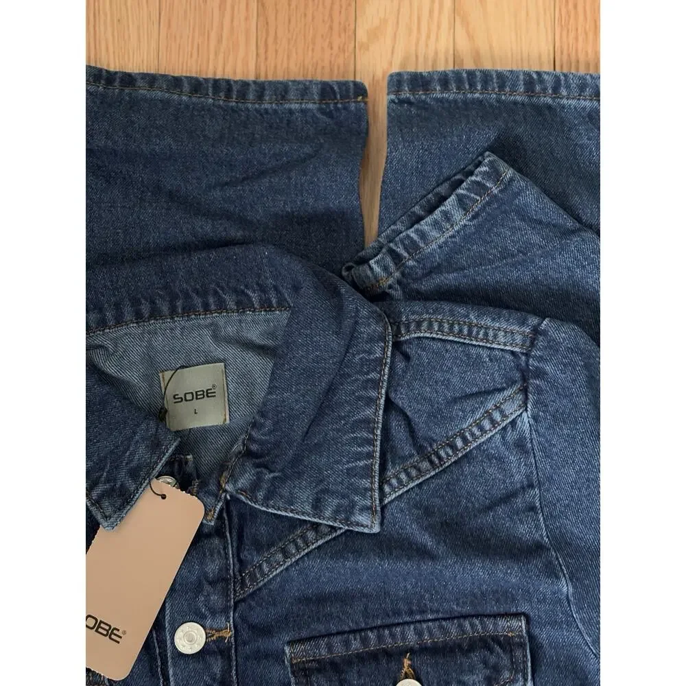 Women Denim Jumpsuit Premium Jean One Piece Outfit Casual Chic Overalls Romper - Picture 8 of 8